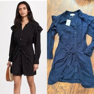 NWT XiRENA Suri Navy Button-Up 100% Cotton Tie Front Shirt Dress | Size S